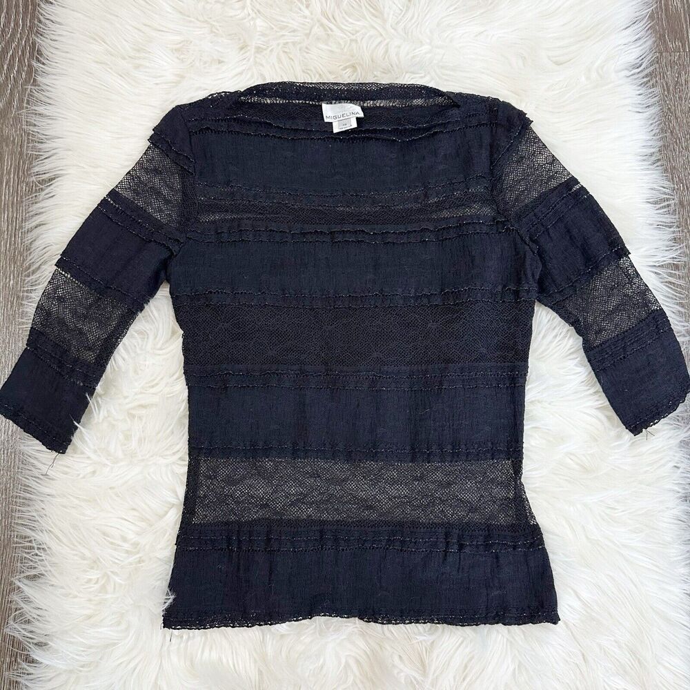 Miguelina Womens Lace Top Black Size XS Stretch Cotton Nylon USA Whimsygoth
